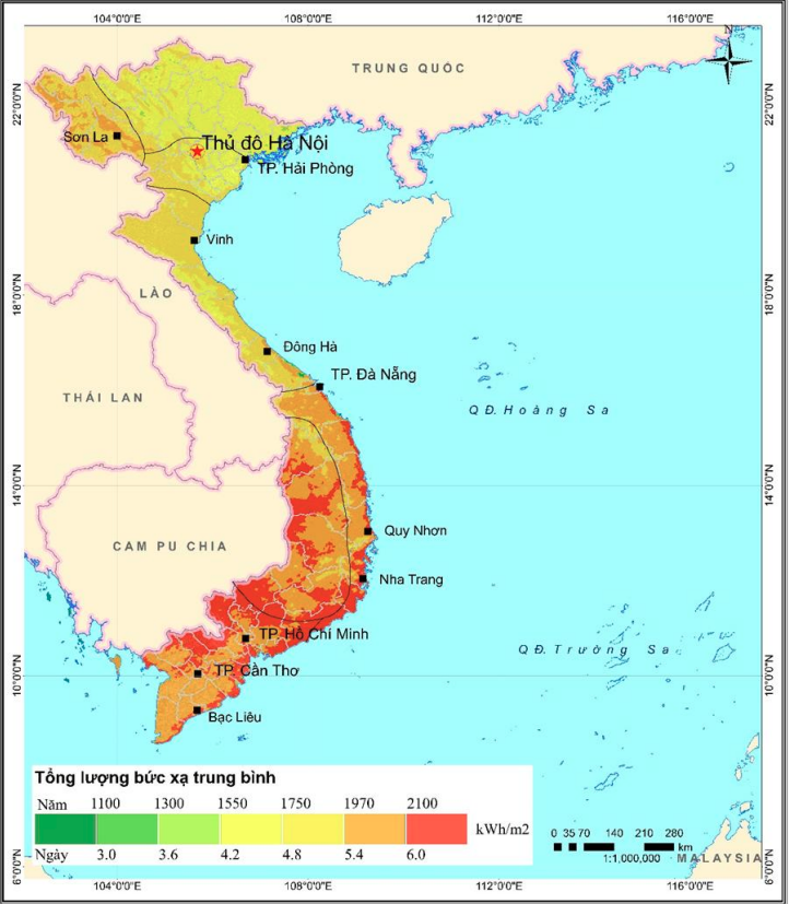 Bản đồ bức xạ mặt trời tại Việt Nam